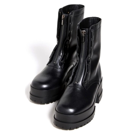 Clergerie Woody Boots Black Leather Platform Combat Lug Platform Zip Sz 36 / 5.5
